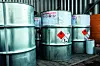 Big metal barrels containing hazardous chemicals from laboratori