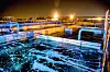 Modern wastewater treatment plant of chemical factory at night.