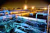 Modern wastewater treatment plant of chemical factory at night.