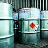 Big metal barrels containing hazardous chemicals from laboratori