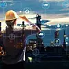Double exposure of Engineer with oil refinery industry plant background, industrial instruments in the factory and physical system icons concept, Industry 4.0 concept image