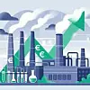Symboldarstellung im Stil einer Infografik: Chemieanlagen und Laborglas, dahinter deutet ein grüner Aufwärts-Pfeil steigende Kurse und bessere Geschäfte an.