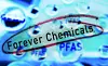 Water drops with PFAS text and Forever Chemicals circled in red