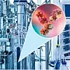Bioreaktor mit einem vergrößert dargestellten Antikörper; Biotechnologie, Biopharmazie, Biopharmazeutika, Biosimilars, Biologicals