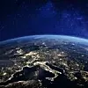 Europe at night from space, city lights, elements from NASA