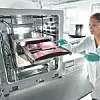 Lab technician operating Incucyte inside an Incubator