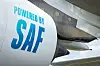 Powerful jet engine powered by SAF Sustainable Aviation Fuel for eco-friendly air transportation