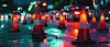 Road cones cautioning evening traffic congestion