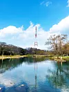 Fluss mit Strommast im Hintergrund
