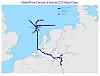 Karte mit eingezeichneten Pipeline- und Schifffahrtsrouten entlang der nordamerikanischen Küste.