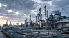 Photorealistic editorial cover image for a business magazine. A large, state-of-the-art German chemical and pharmaceutical production site with gleaming stainless steel reactors, distillation columns, process pipelines and modern production buildings. In the foreground, an empty expansion site with prepared foundations, fenced-off construction areas and a few idle cranes subtly symbolizes postponed investment rather than decline. Behind the industrial complex, a very subtle, semi-transparent outline of Germany appears as an elegant technical blueprint integrated into the sky, representing the industrial location rather than nationalism. Overcast morning light with soft contrasts creates a restrained atmosphere of economic uncertainty while the facility itself looks highly innovative, clean and technologically advanced. No smoke, no pollution, no workers, no vehicles, no logos, no text. Editorial industrial photography, cinematic composition, ultra realistic, HDR, extremely detailed, muted blue and grey color palette, 16:9 landscape.