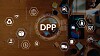 Business meeting with digital icons and analytics on wooden table with documents, coffee cups, and global connectivity theme. Entropy.