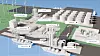Architekturmodell eines Industriekomplexes mit Gebäuden, Rohrleitungen und Tanks auf einer Tischfläche.
